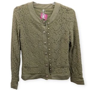 Monoreno Women's Size Medium Blouse Top Shirt Sage Green Z Mon Cardi Lace
